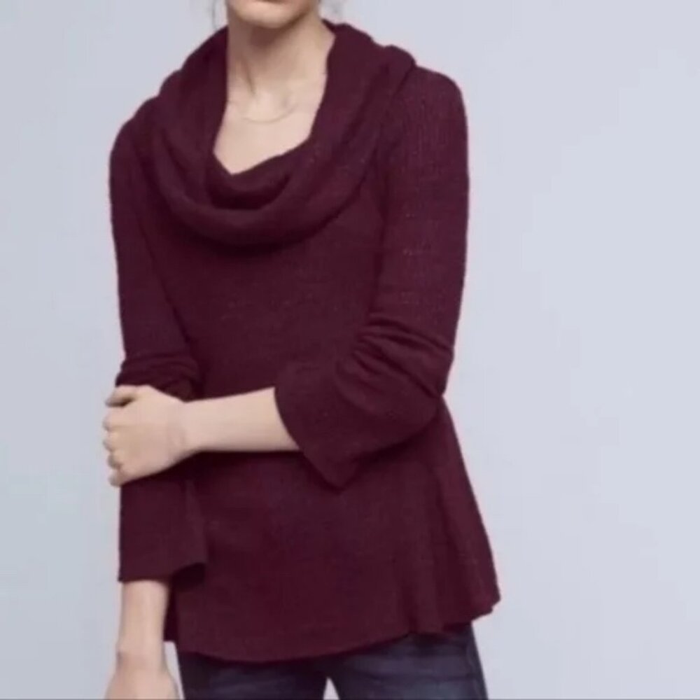 Maeve Anthropologie Womens Ribbed Cowl Neck Burgundy Sweater Size XL